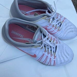 Nike White and Pink Athletic Shoes with Mesh Upper